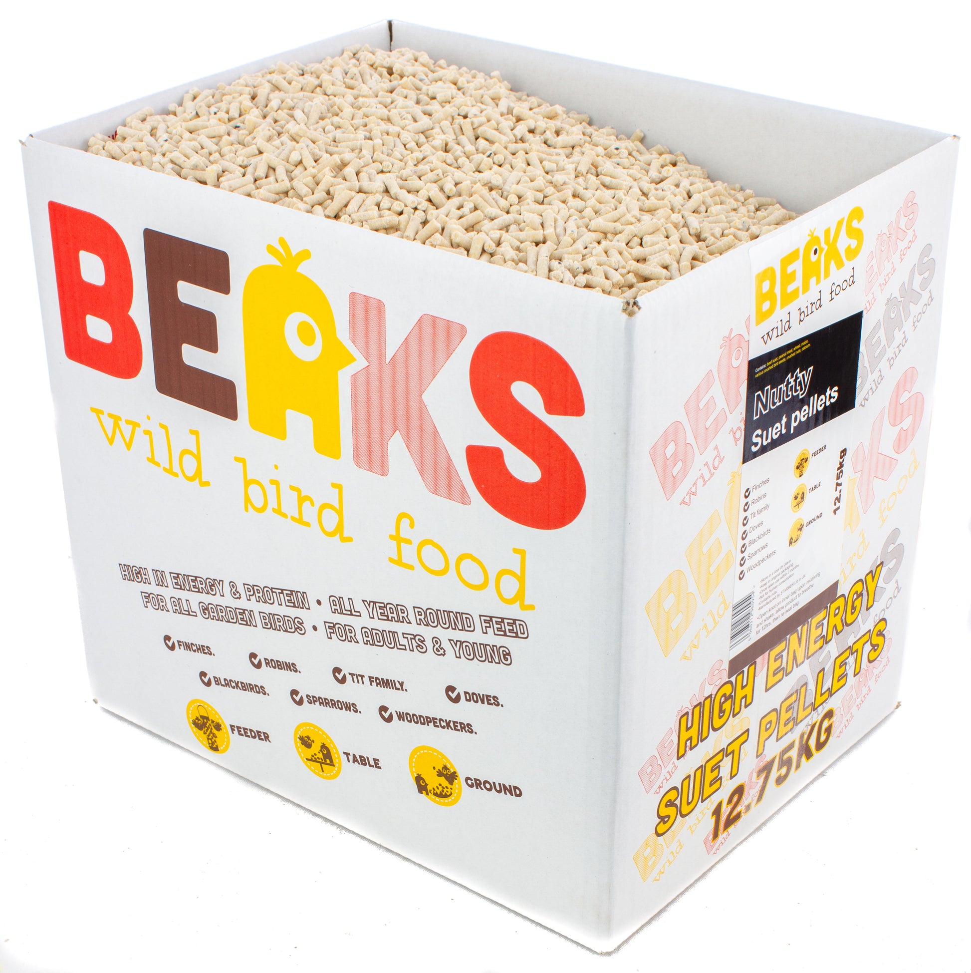 12.75kg NUTTY high energy suet feed pellets for wild garden birds