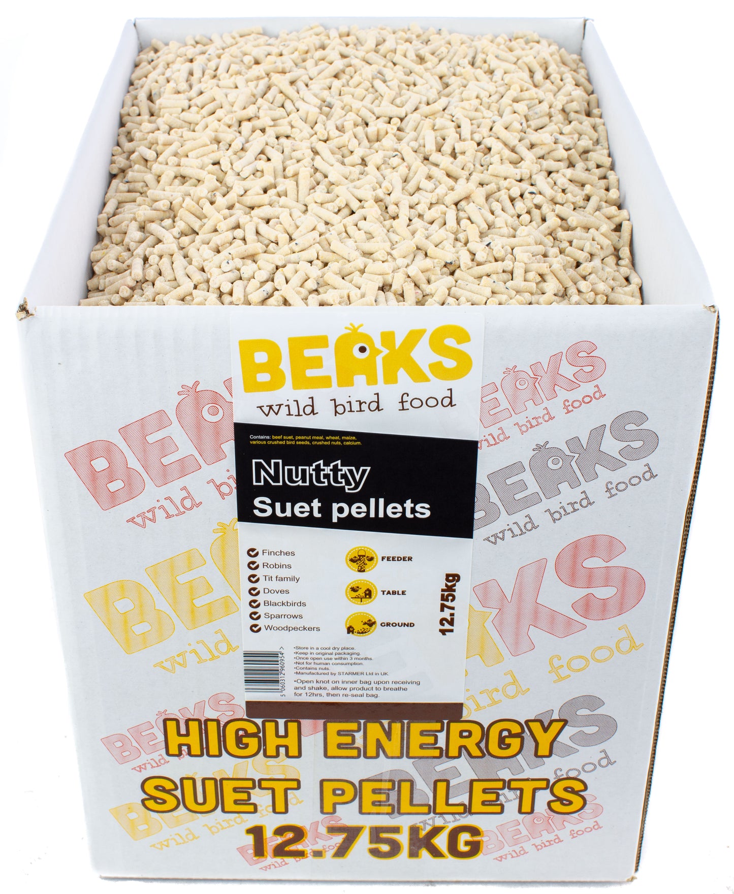 12.75kg NUTTY high energy suet feed pellets for wild garden birds