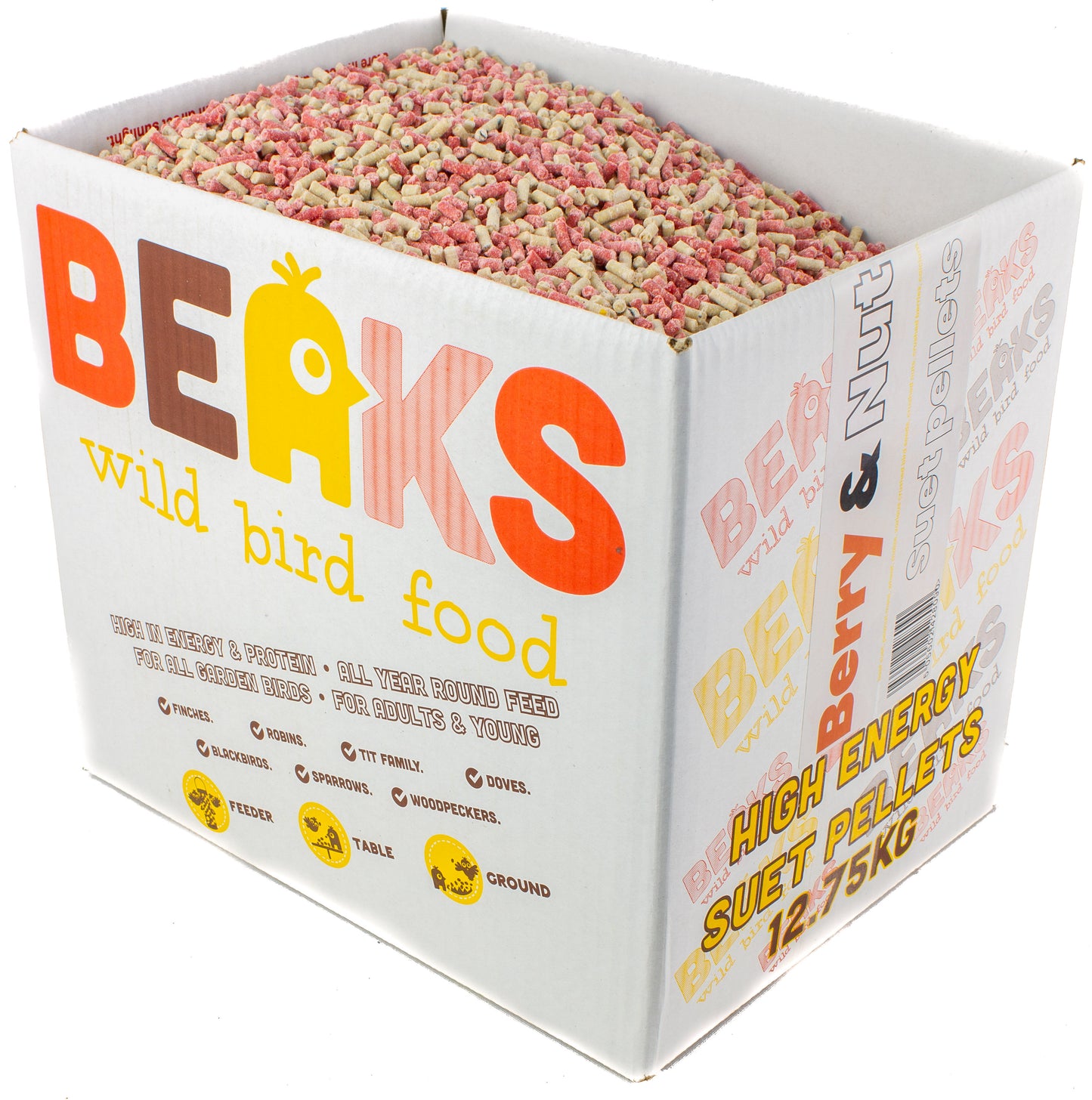 12.75kg BERRY & NUT high energy suet feed pellets for wild garden birds