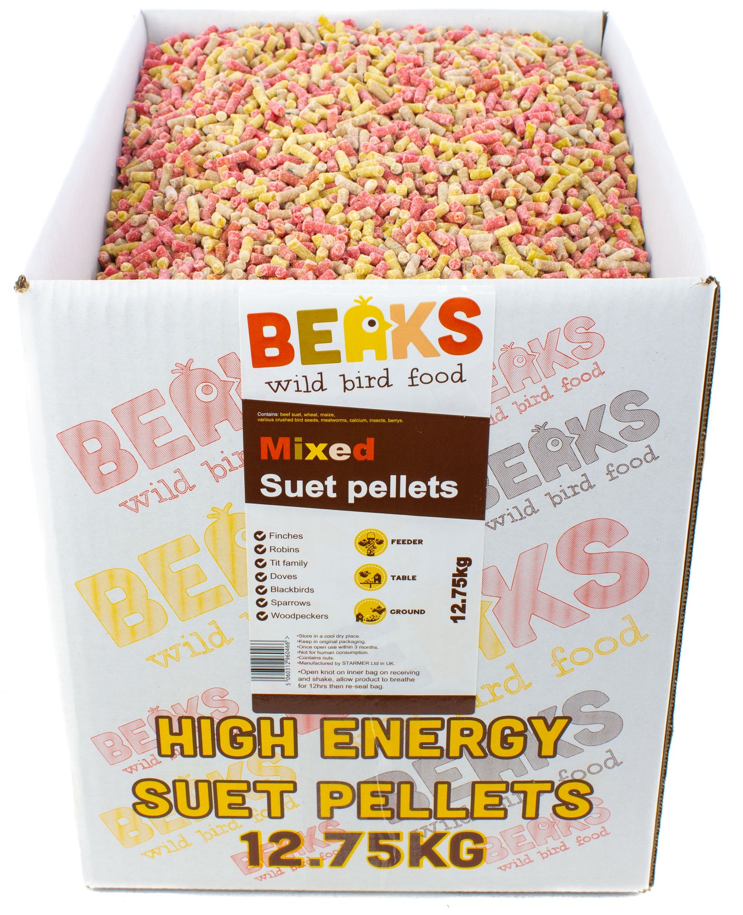 12.75kg MIXED high energy suet feed pellets for wild garden birds