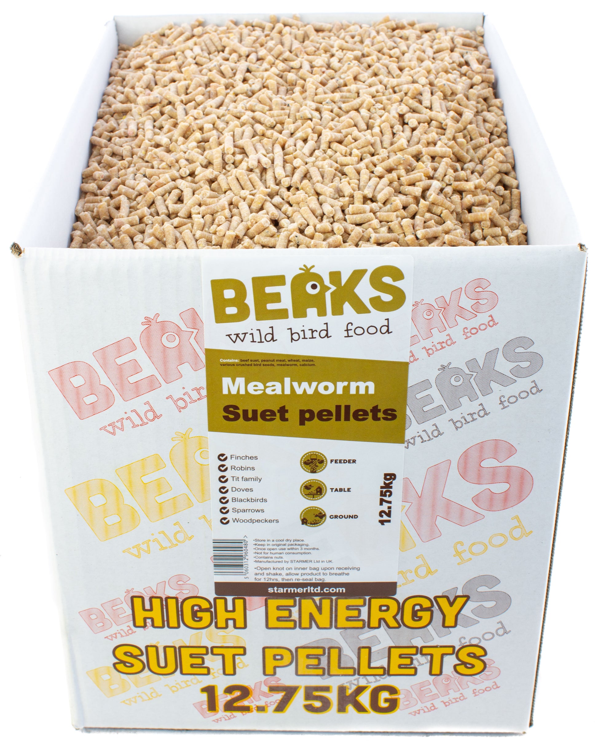 12.75kg MEALWORM high energy suet feed pellets for wild garden birds